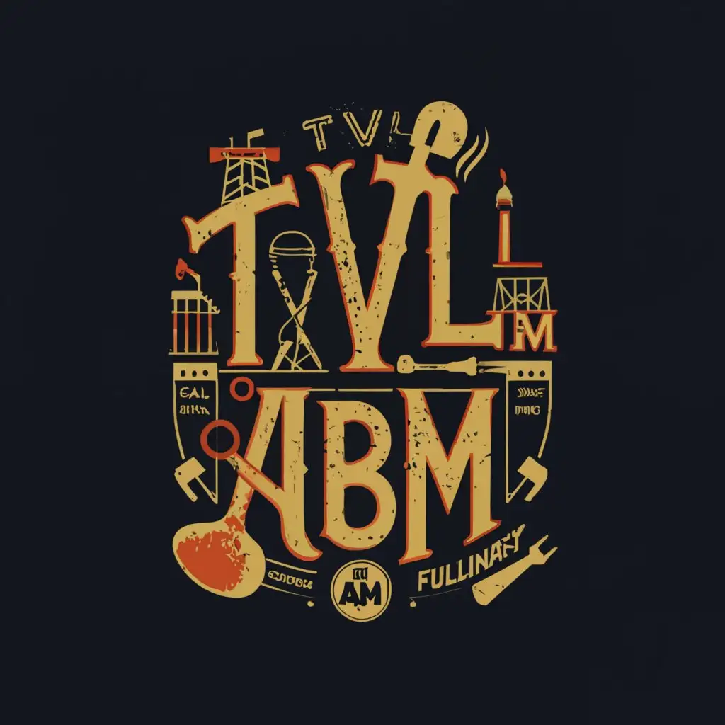 a logo design,with the text "TVL
ABM", main symbol:Cooking, towers, Gears, wrench and hammers Lettering is graphics and very creative,complex,clear background