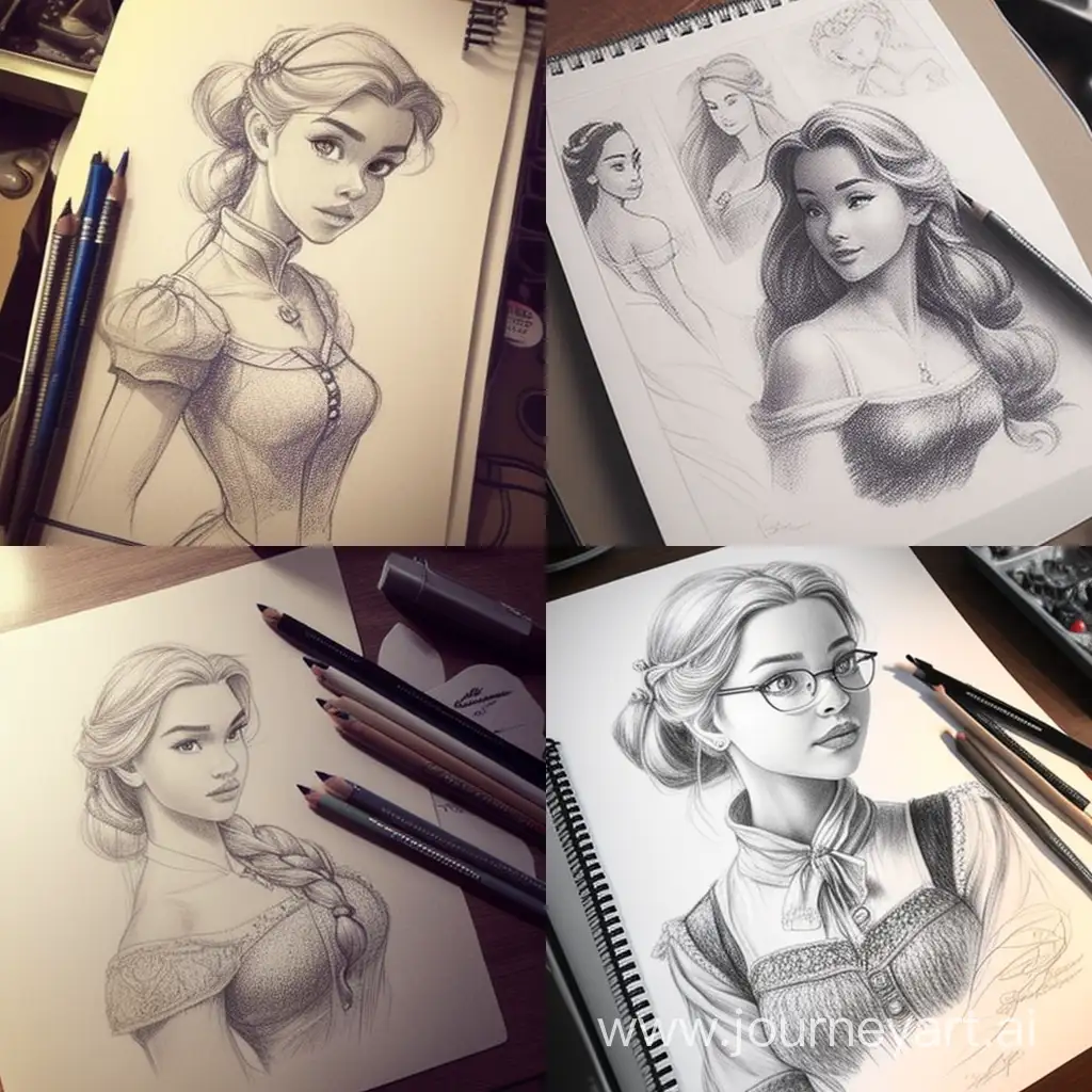 Disney-Princess-Pencil-Sketch-in-Square-Format