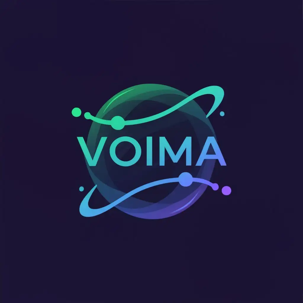 logo, blue bubble, with the text "Voima", typography