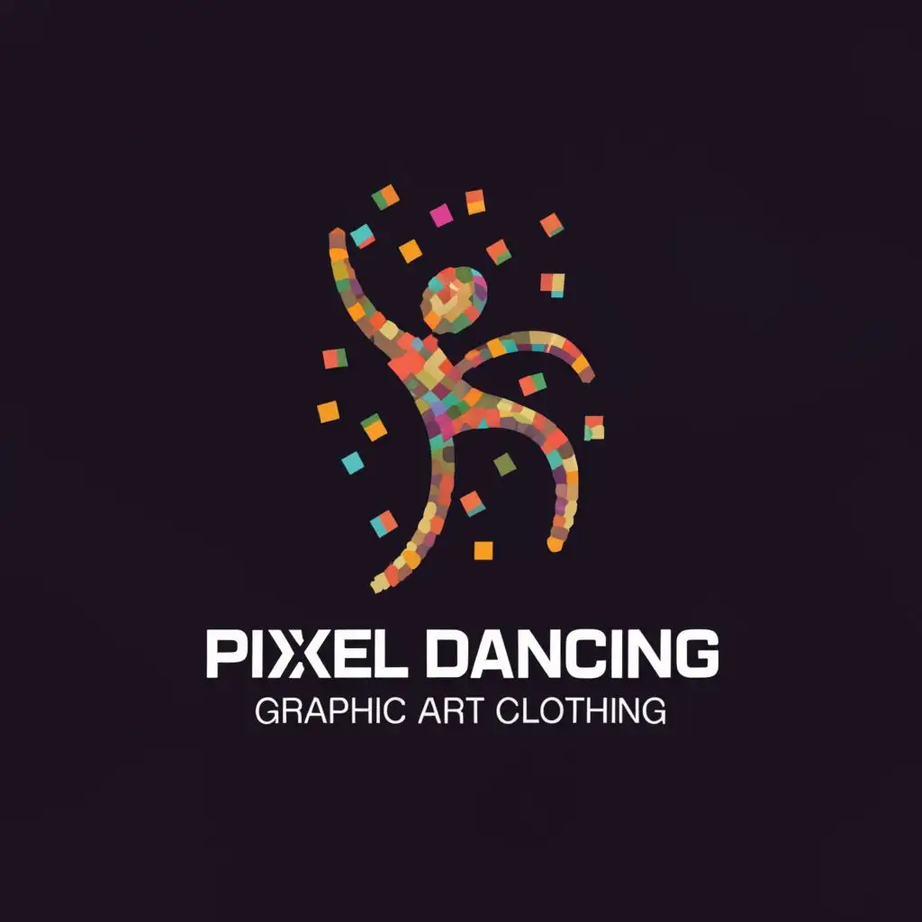 a logo design,with the text "Pixel Dancing
Graphic Art Clothing", main symbol:tiny crystal pieces dancing,complex,be used in Retail industry,clear background