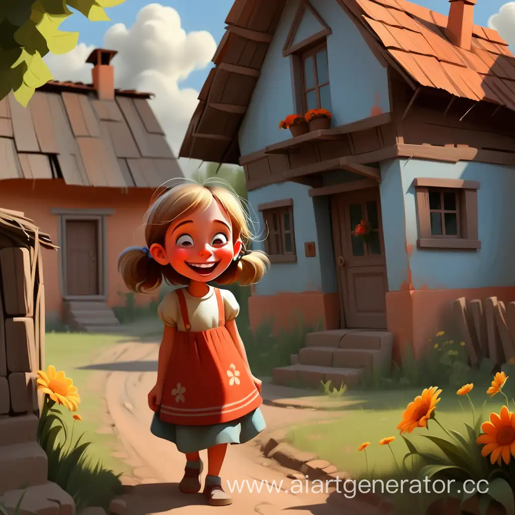 Village-House-with-Joyful-Girl