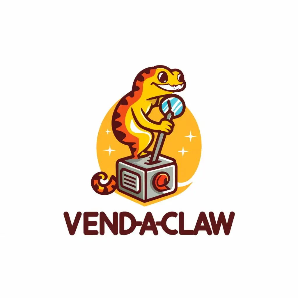LOGO-Design-for-Vendaclaw-Playful-Leopard-Gecko-on-Claw-Machine-Joystick