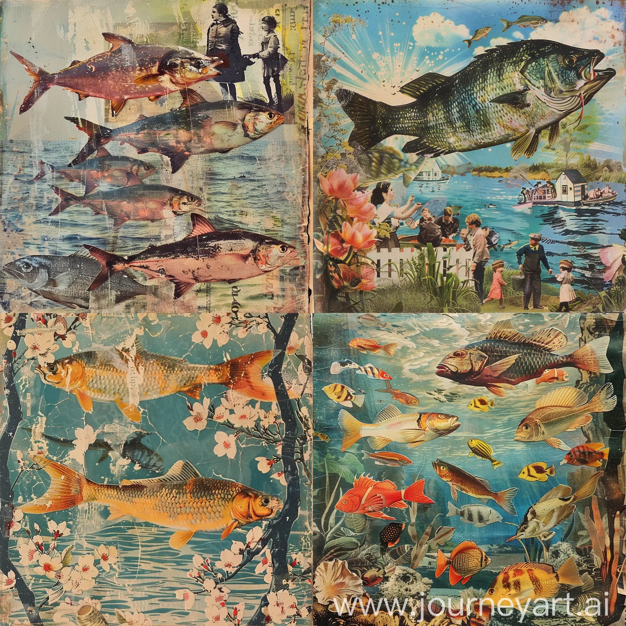 fête de poissons d'avril dans le stle collage vintage