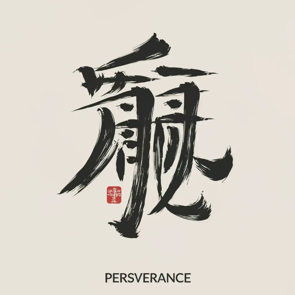 a logo design,with the text "Shodō", main symbol:Shodō is the art of writing beautifully. For a T-shirt, a single large kanji character that stands for "perseverance" (忍) or "strength" (力) can be stylistically rendered in an abstract way. Typically black on white, but adding a background color like red or a subtle texture can enhance visual impact. Make the brush strokes appear dynamic and fluid, capturing the energy and motion of the hand.,Moderate,clear background