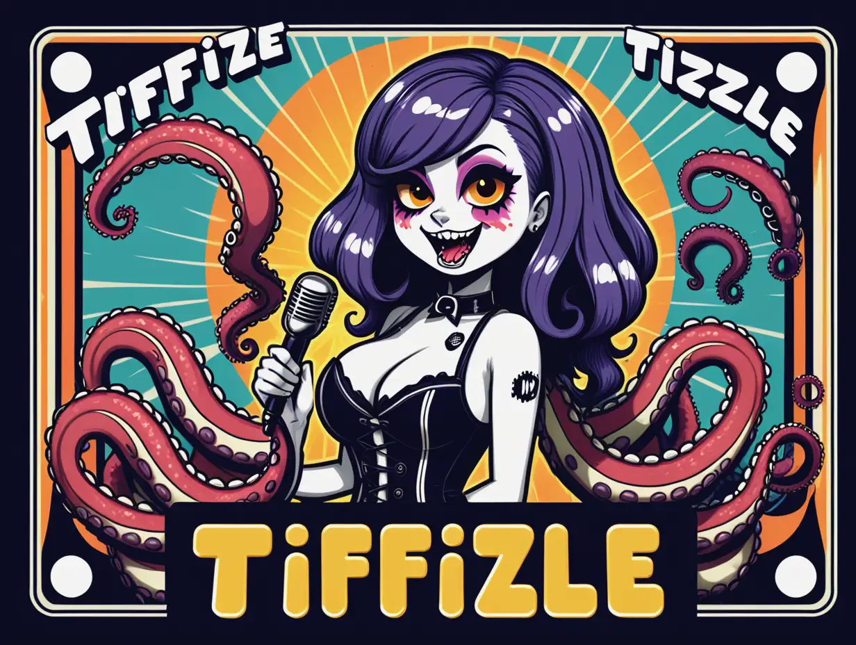 Retro Product Label Tiffizzle Thicc Goth Punk Karaoke with Aggretsuko Style