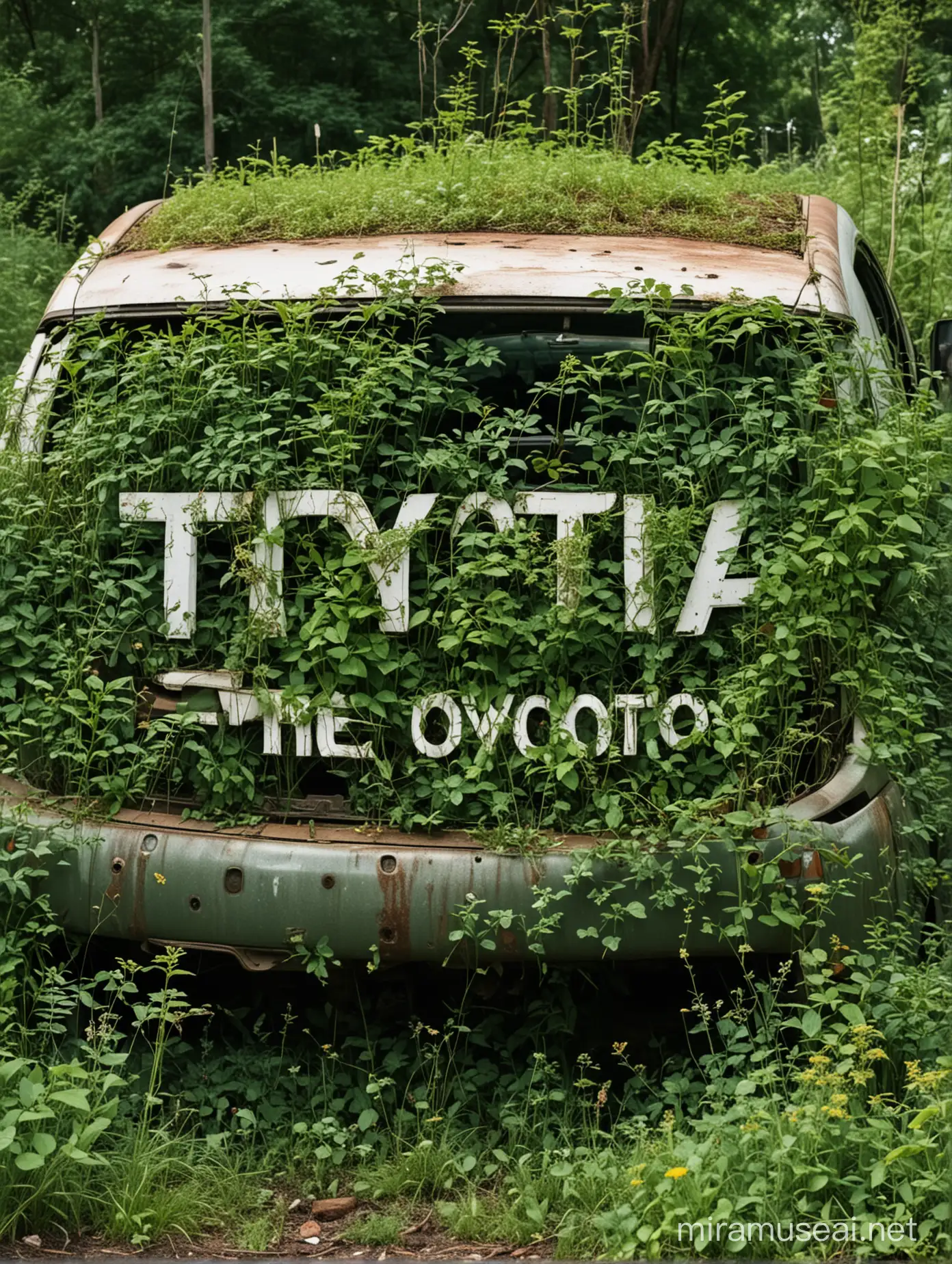 Toyota Car Backlit with Overgrown Weeds