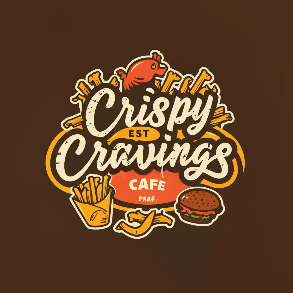 LOGO-Design-For-Crispy-Cravings-Caf-Delectable-Typography-with-Burger-and-Chicken-Fry-Accents