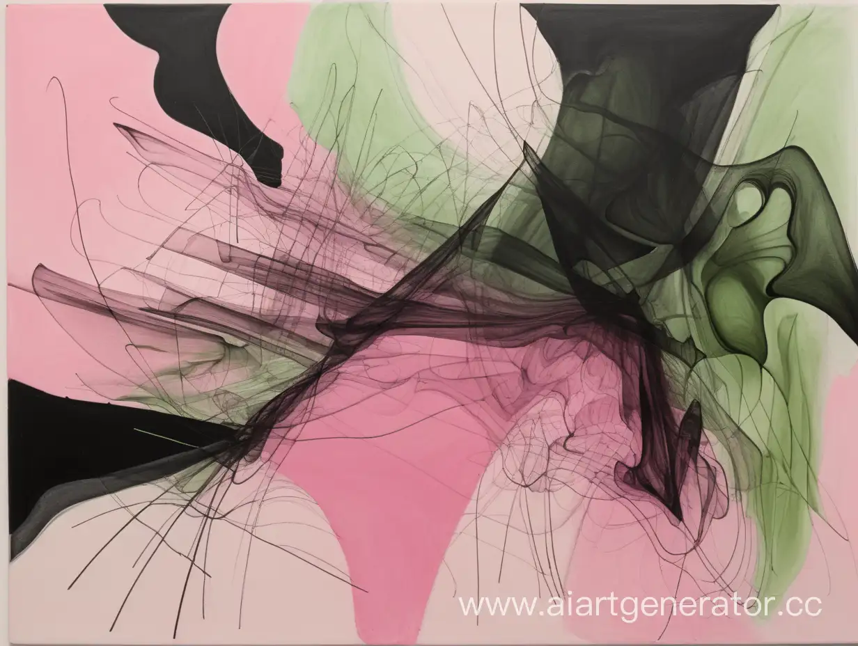 абстрактный рисунок с оттеннками розового, болотного зеленного и черного преимущественно