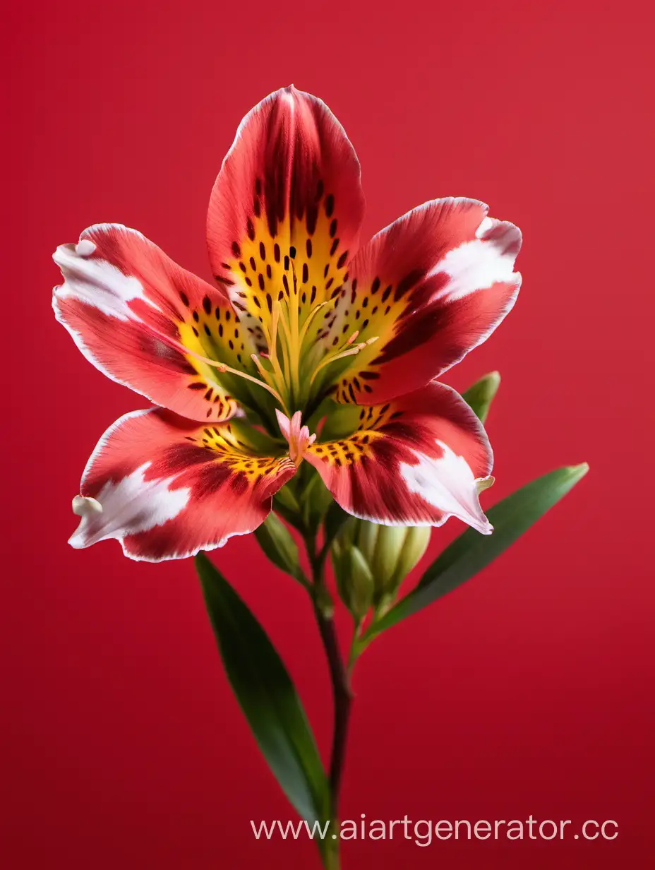 Vibrant-Alstroemeria-Flower-Blooming-on-Red-Background