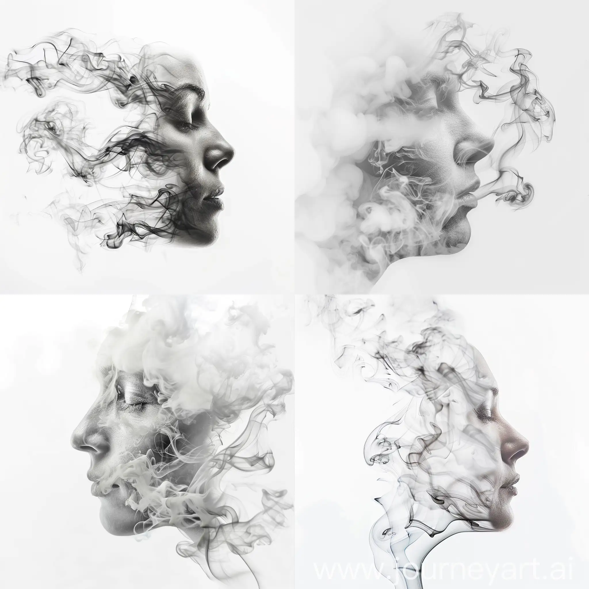Smoke in shape of human face white background