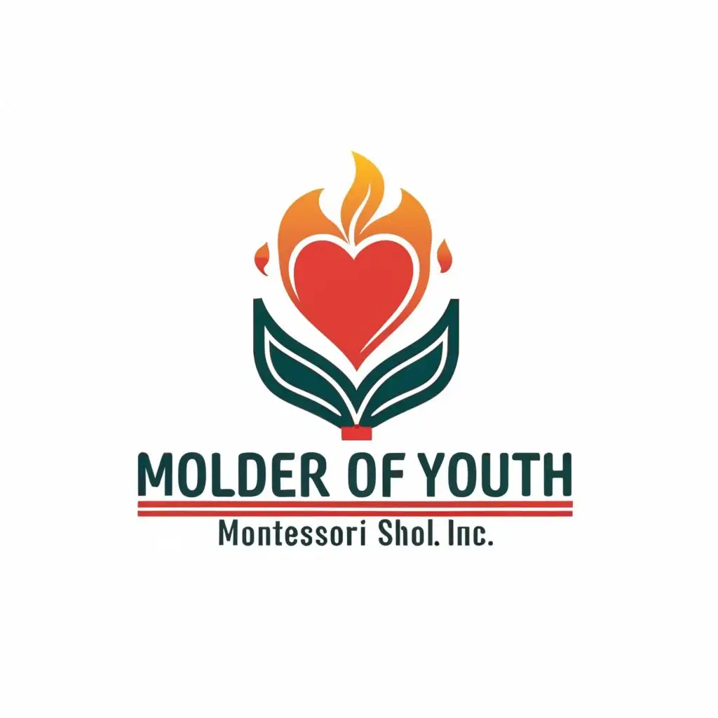 logo, Torch with heart and book, with the text "Molder of Youth Montessori School, Inc.", typography, be used in Education industry