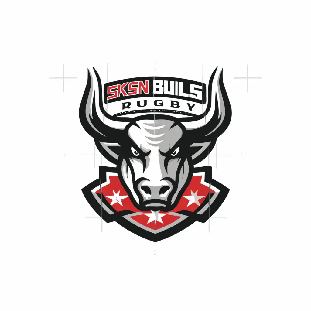 a logo design,with the text "sksn BULLS RUGBY", main symbol:BULLS,complex,be used in Sports Fitness industry,clear background