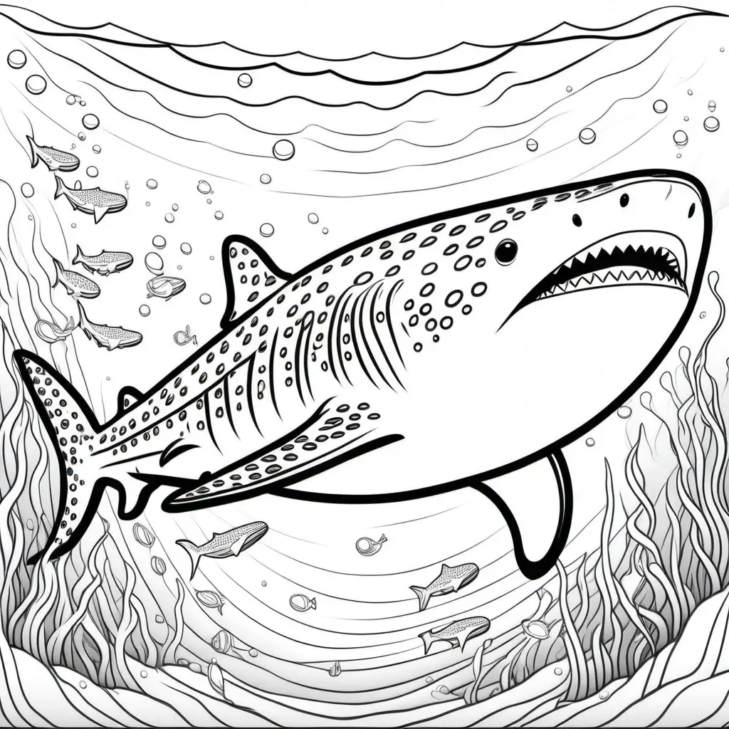 imagine a coloring page kids ages 8-12 featuring a  Whale Shark ,cartoon style, thick bold lines, low detail. no shading --ar 9:11