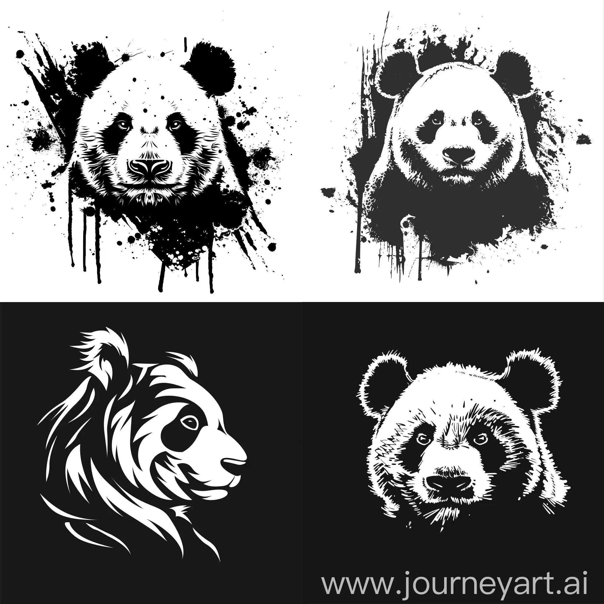 a black and white vector logo of an artistic panda