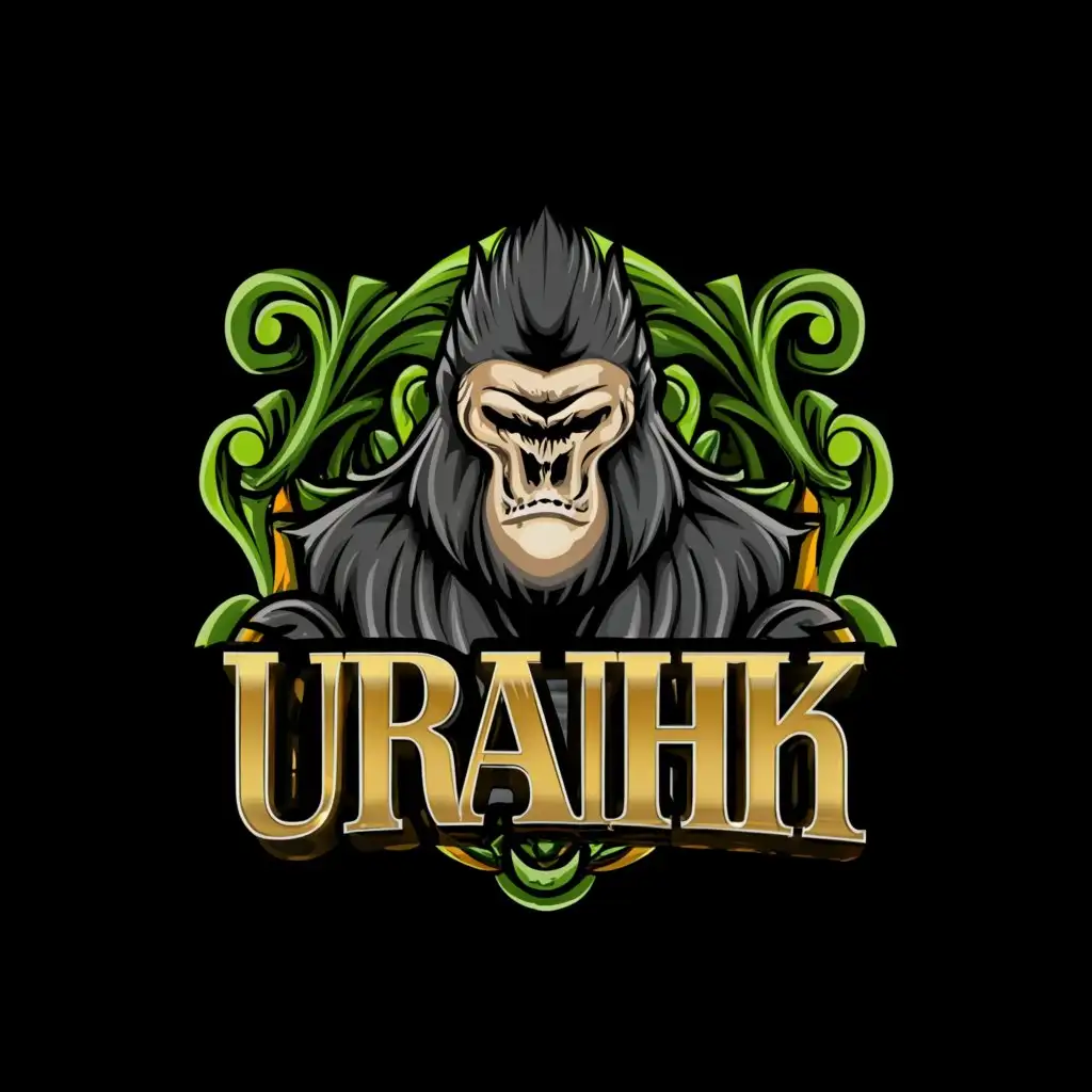 a logo design,with the text "Urakh", main symbol:Urakh With Kingkong IN a Dark Jungle HD,complex,clear background