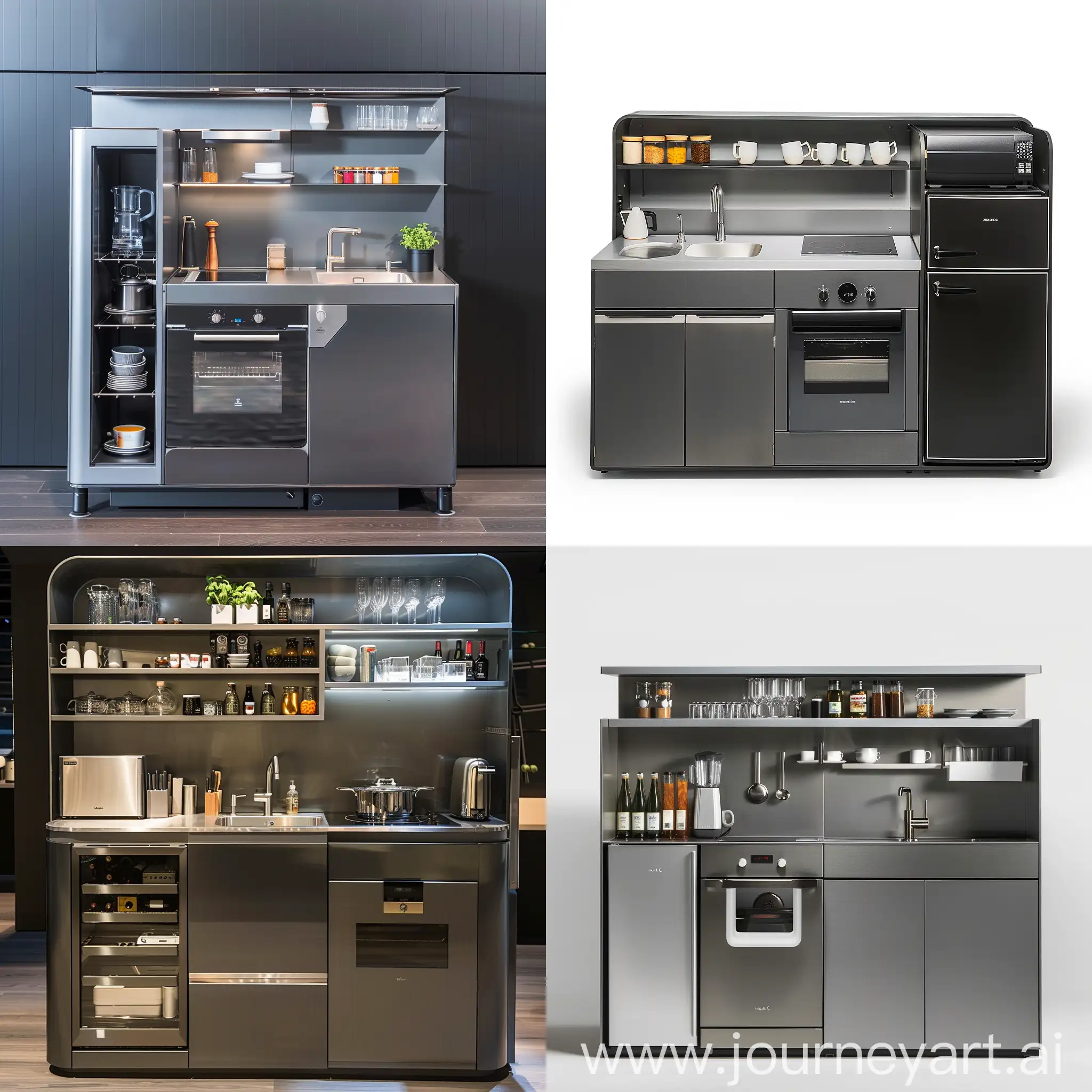 Contemporary-Compact-Kitchen-with-Induction-Cooktop-and-Magnetic-Shelves