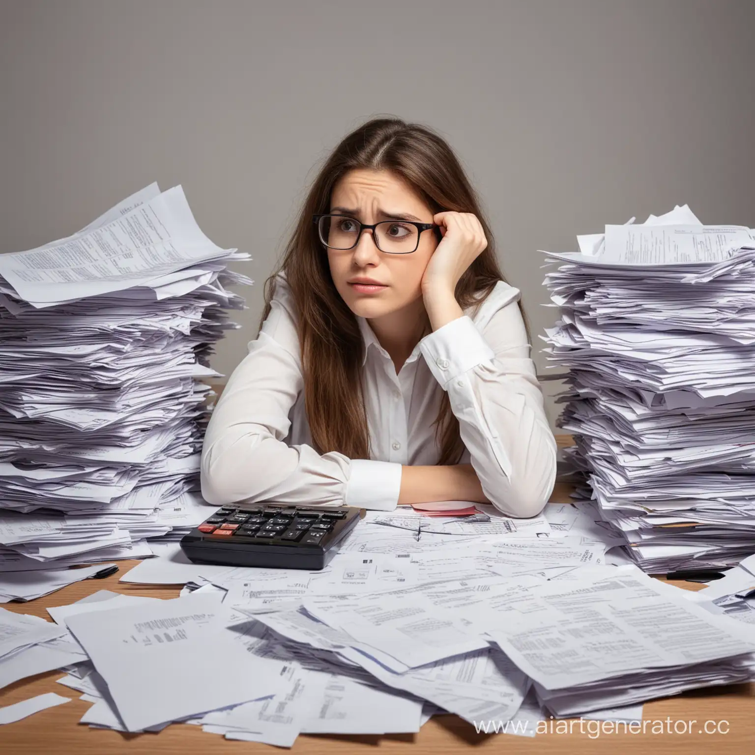 Busy-Accountant-Girl-with-Towering-Paperwork-and-Calculator