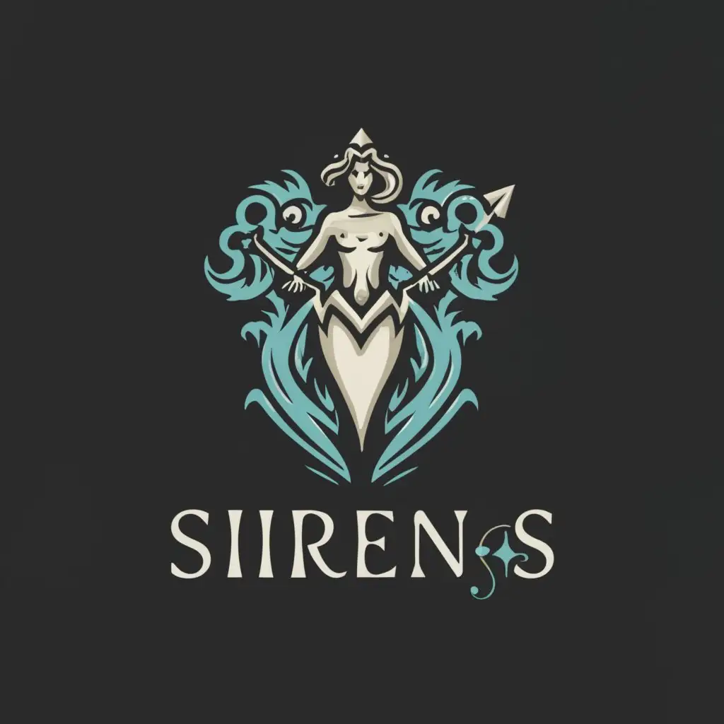 a logo design,with the text "sirens", main symbol:sirens with Poseidon trident,Moderate,clear background