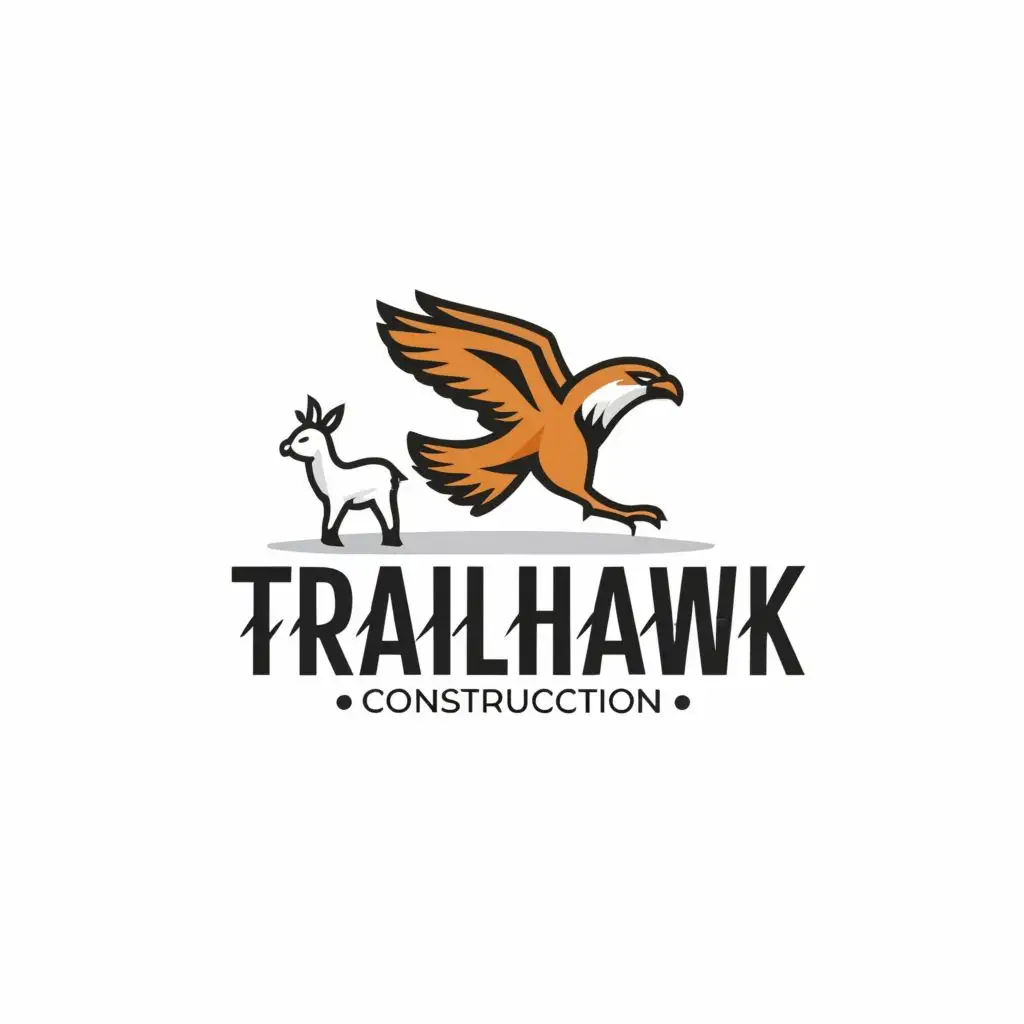 logo, Hawk and a baby goat walking, with the text "Trailhawk construction", typography, be used in Construction industry. mean look