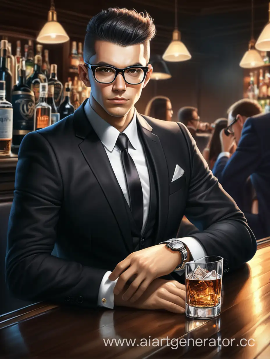 Suave-Gentleman-in-Stylish-Black-Suit-at-Trendy-Club-Bar