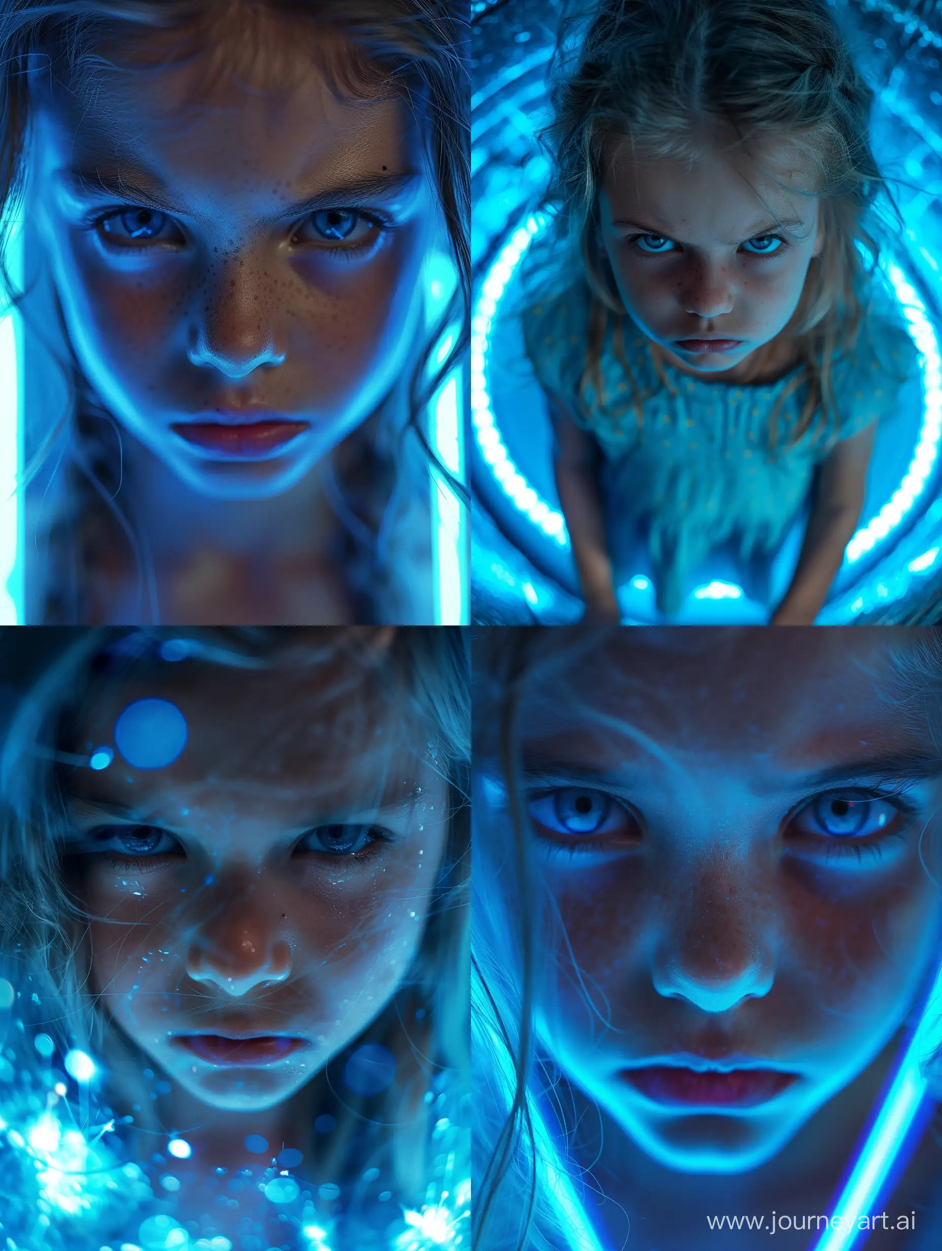 Dynamic-Fashion-Shoot-Angry-Little-Girl-with-Dramatic-Blue-Light-Neon-Effect