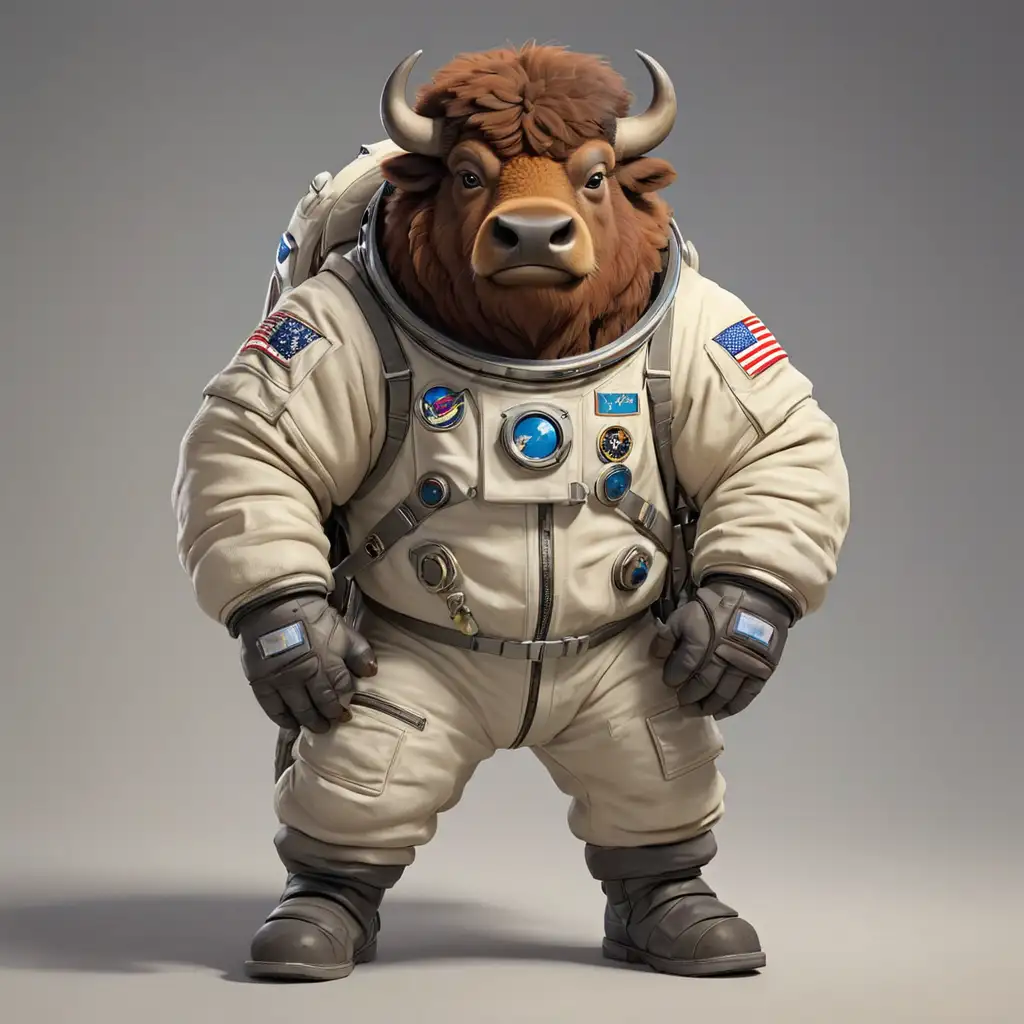 Cartoon Bison Astronaut with Clear Background