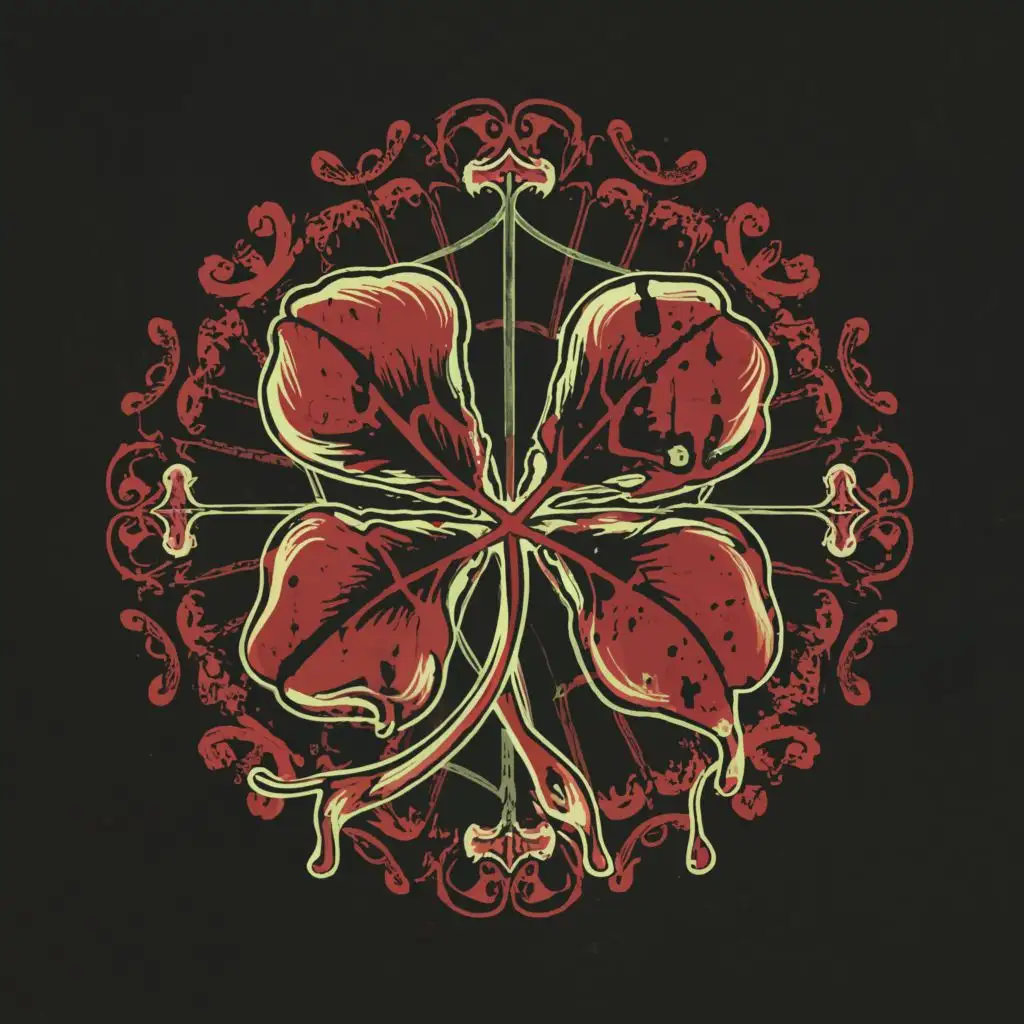 logo, clover with blood, with the text "bloody clovers", typography