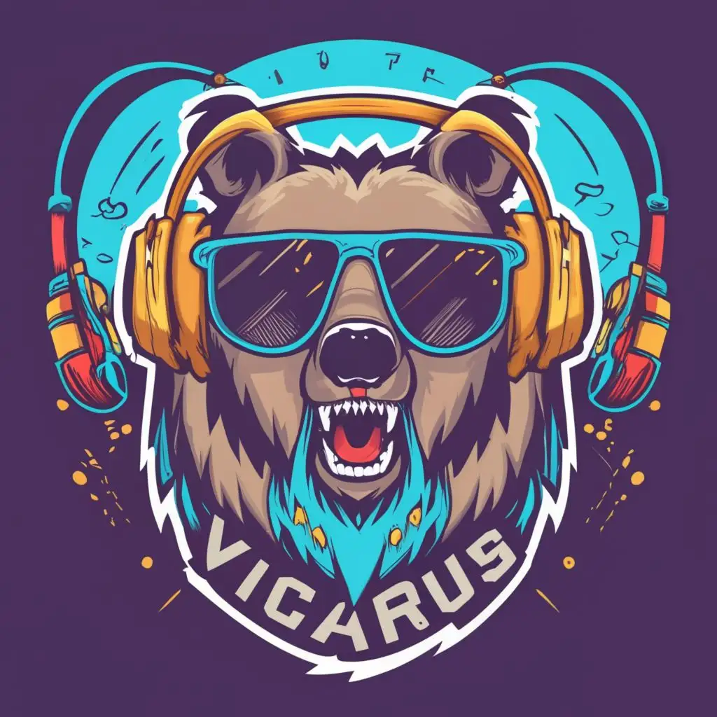 LOGO-Design-For-Vicarus-Playful-Gamer-Bear-with-Beard-and-Gaming-Headset