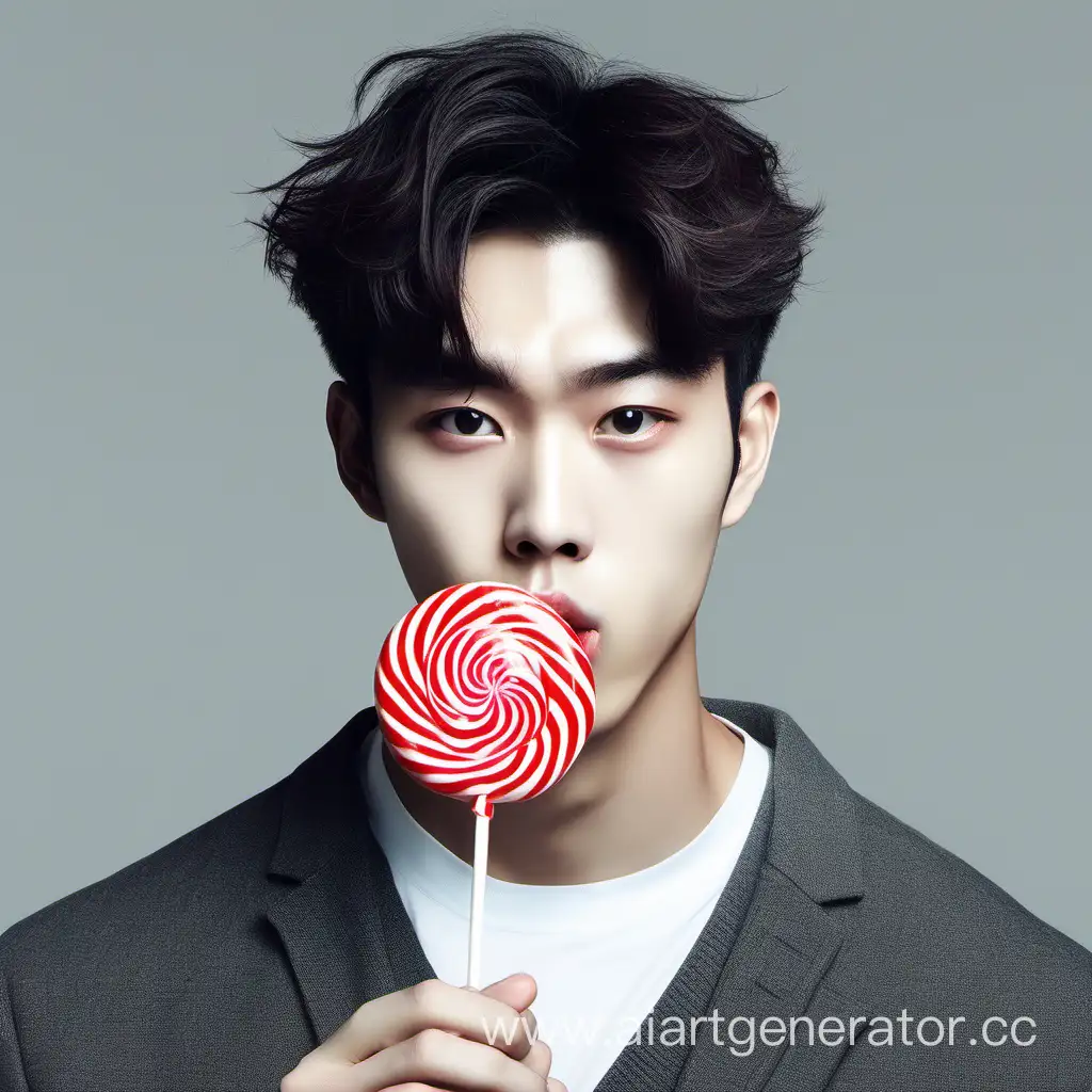 Now show me a cute Korean guy with a lollipop in his mouth