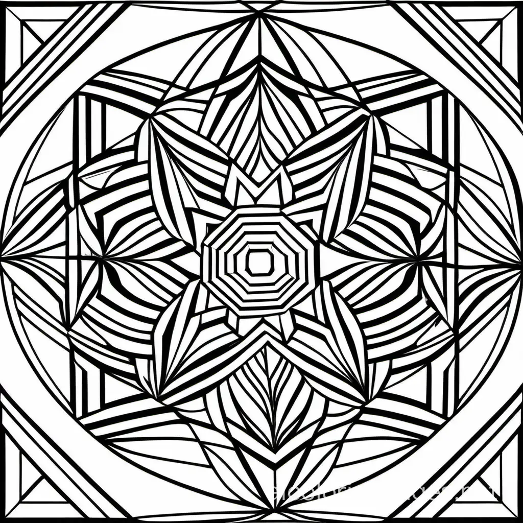 geometric designs
, Coloring Page, black and white, line art, white background, Simplicity, Ample White Space. The background of the coloring page is plain white to make it easy for young children to color within the lines. The outlines of all the subjects are easy to distinguish, making it simple for kids to color without too much difficulty