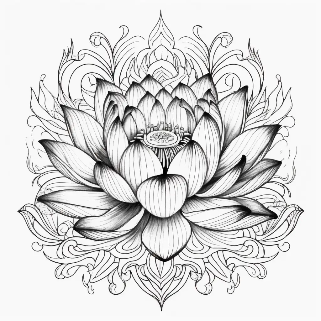Vibrant Watercolor Lotus Flower Tattoo Coloring Page