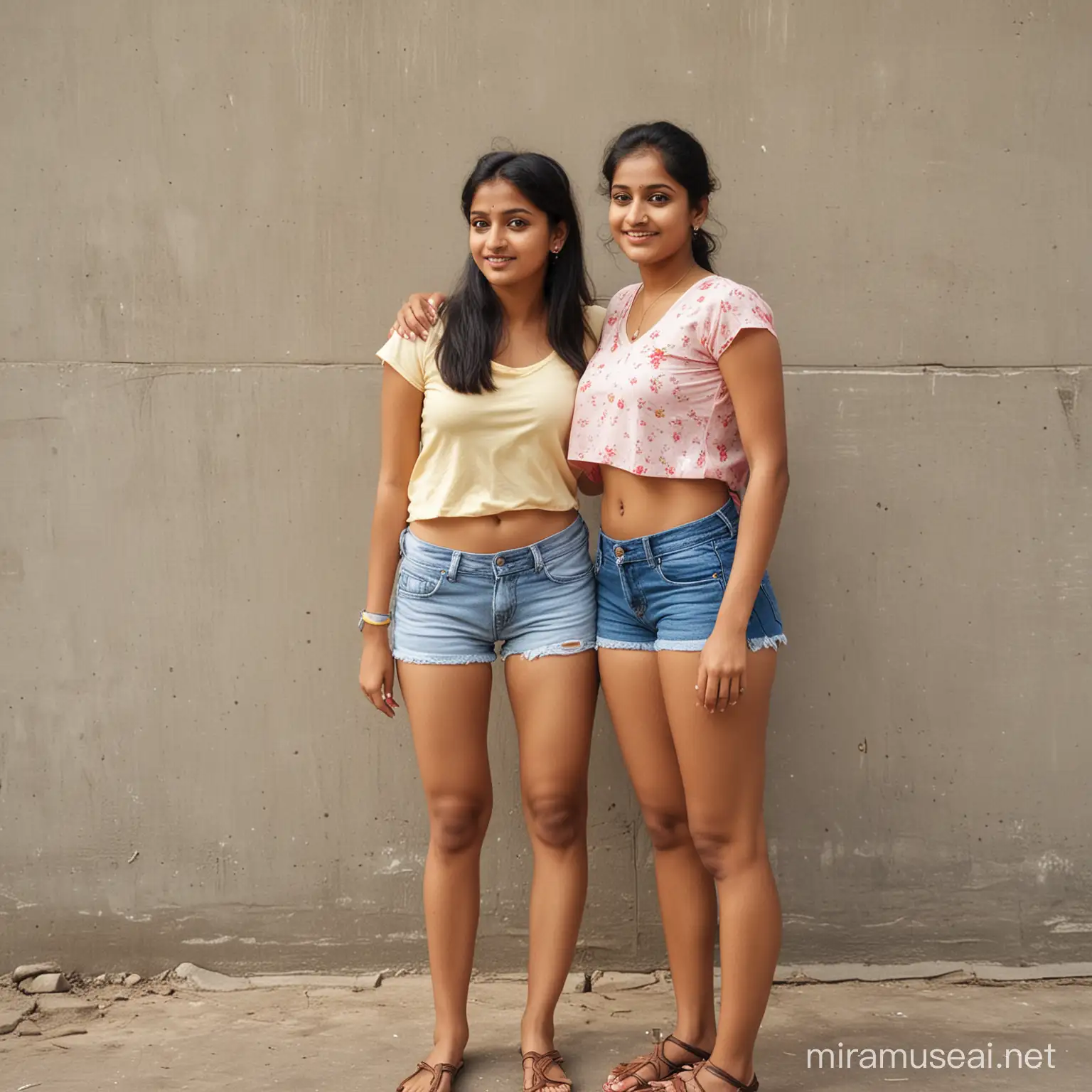 two indian girls in shorts