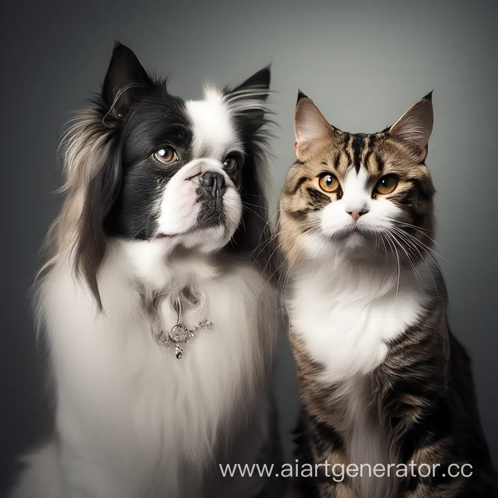 Красивый кот и собака портрет