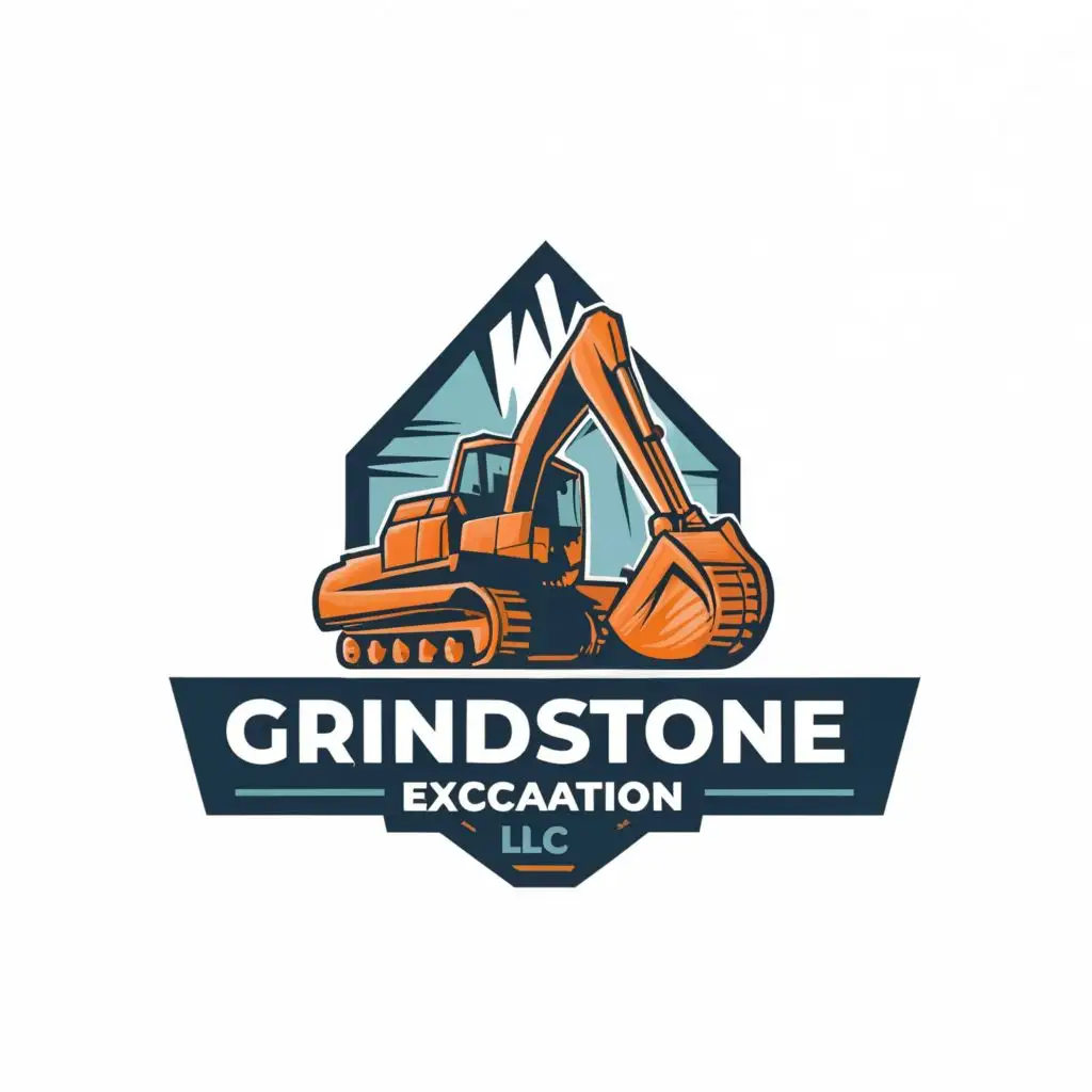 logo, excavator with a diamond as a mountain in the background, with the text "Grindstone Excavation LLC", typography, be used in Construction industry