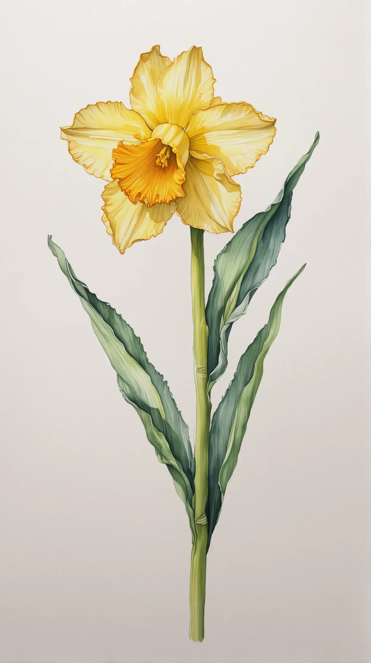 Daffodil Birth Flower Line Art in Watercolor Style