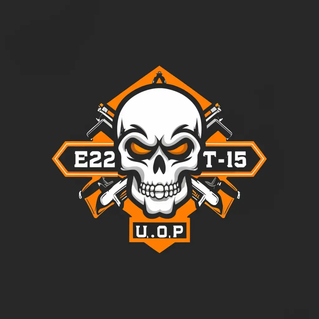 a logo design,with the text "E22 T-15 U.O.P.", main symbol:Skull,Moderate,clear background