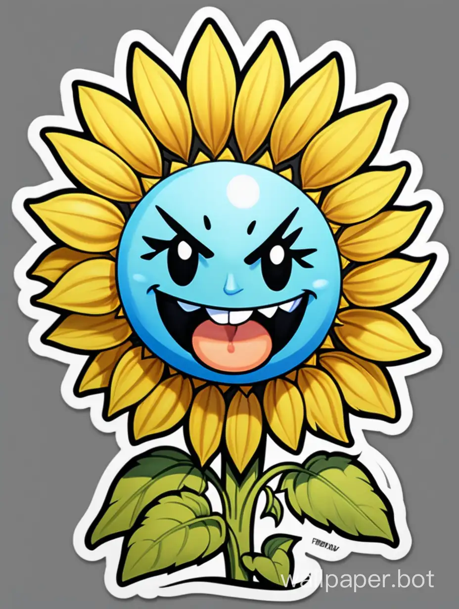 Radiant sunflower caracter, furious face, emoticon, sticker art