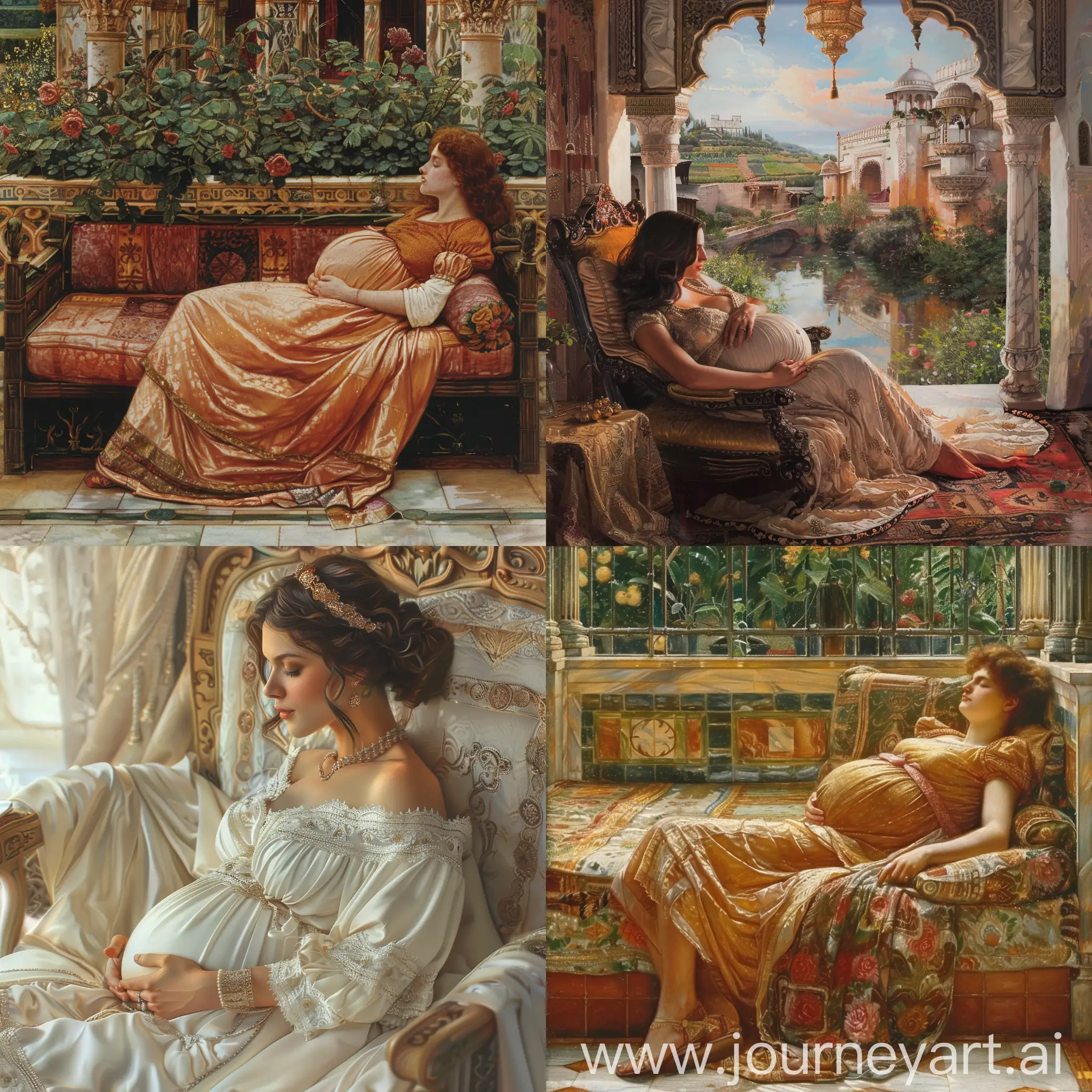 画世界上最尊贵奢侈的女人怀孕休息的场景。  细节丰富   全景图  高清