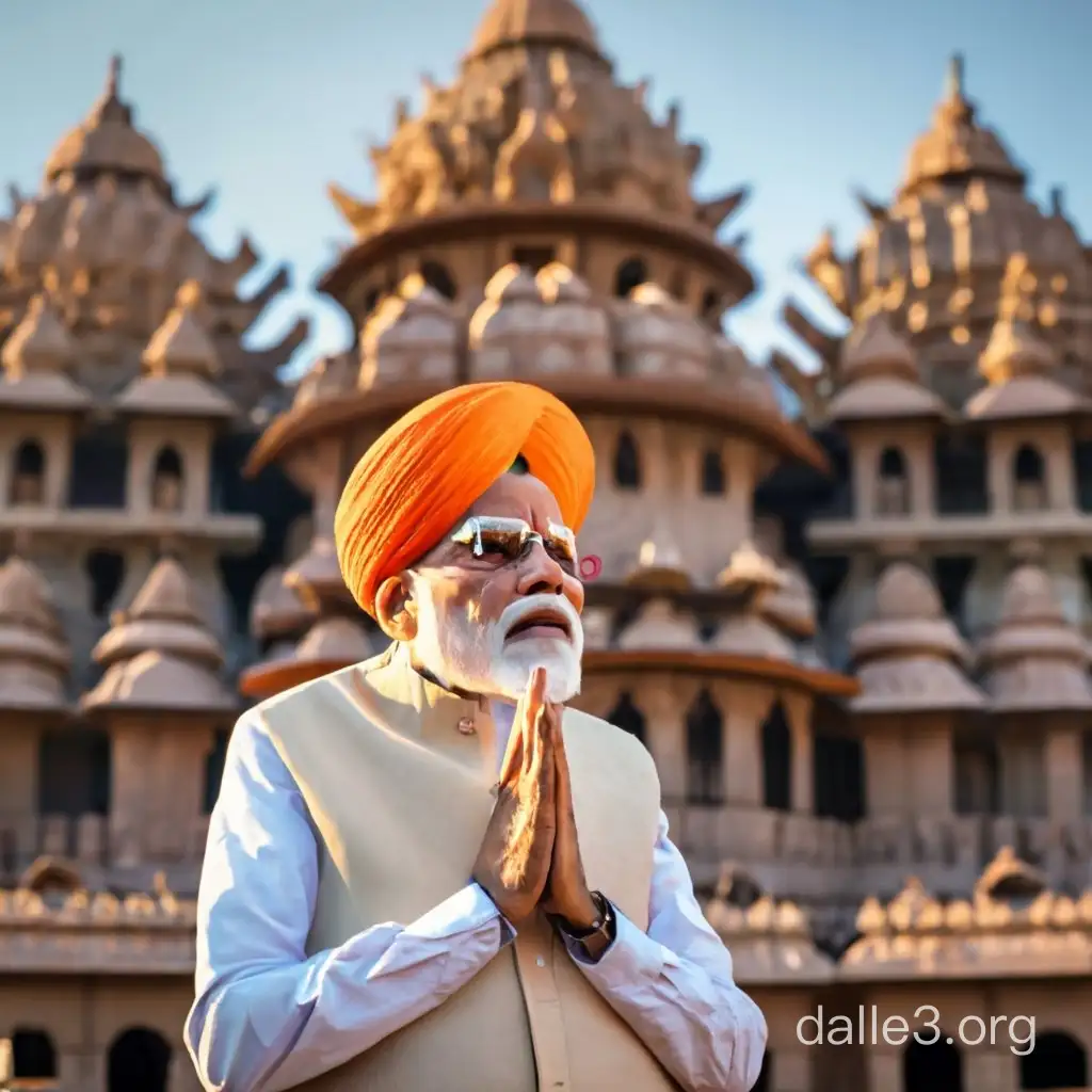 Narendra modi praying in front of Ayodhya Ram mandir, ghibli atudio Max resolution