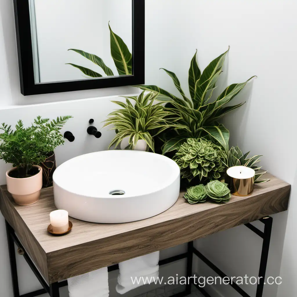 bathroom table with plants