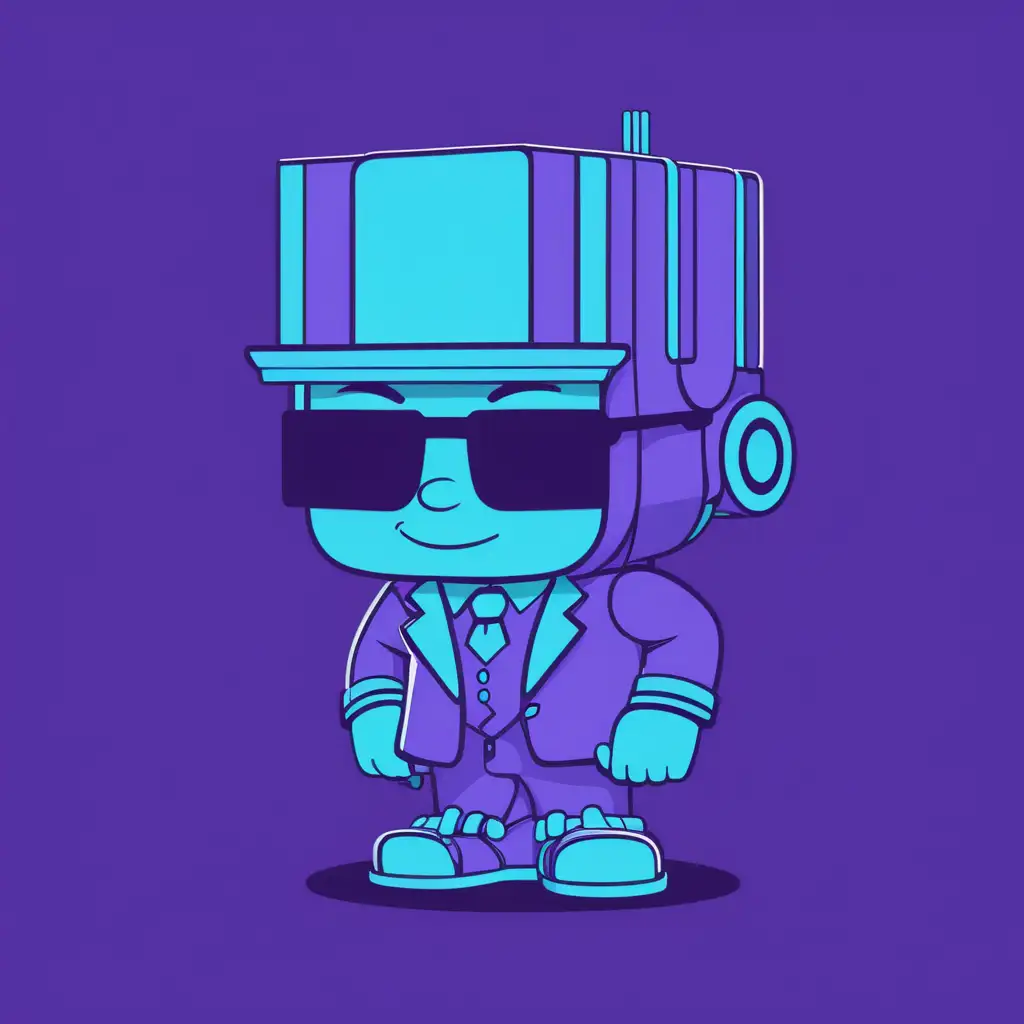 Stax Blockchain Mascot in Playful Blue and Purple Emblem