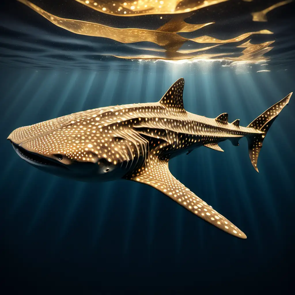 Majestic Whale Shark Swimming in Golden Polygons
