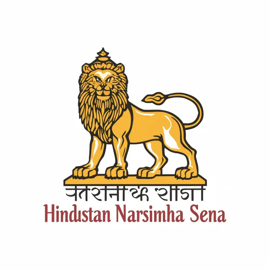 logo, Lion, with the text "Hindustan Narsimha Sena", typography