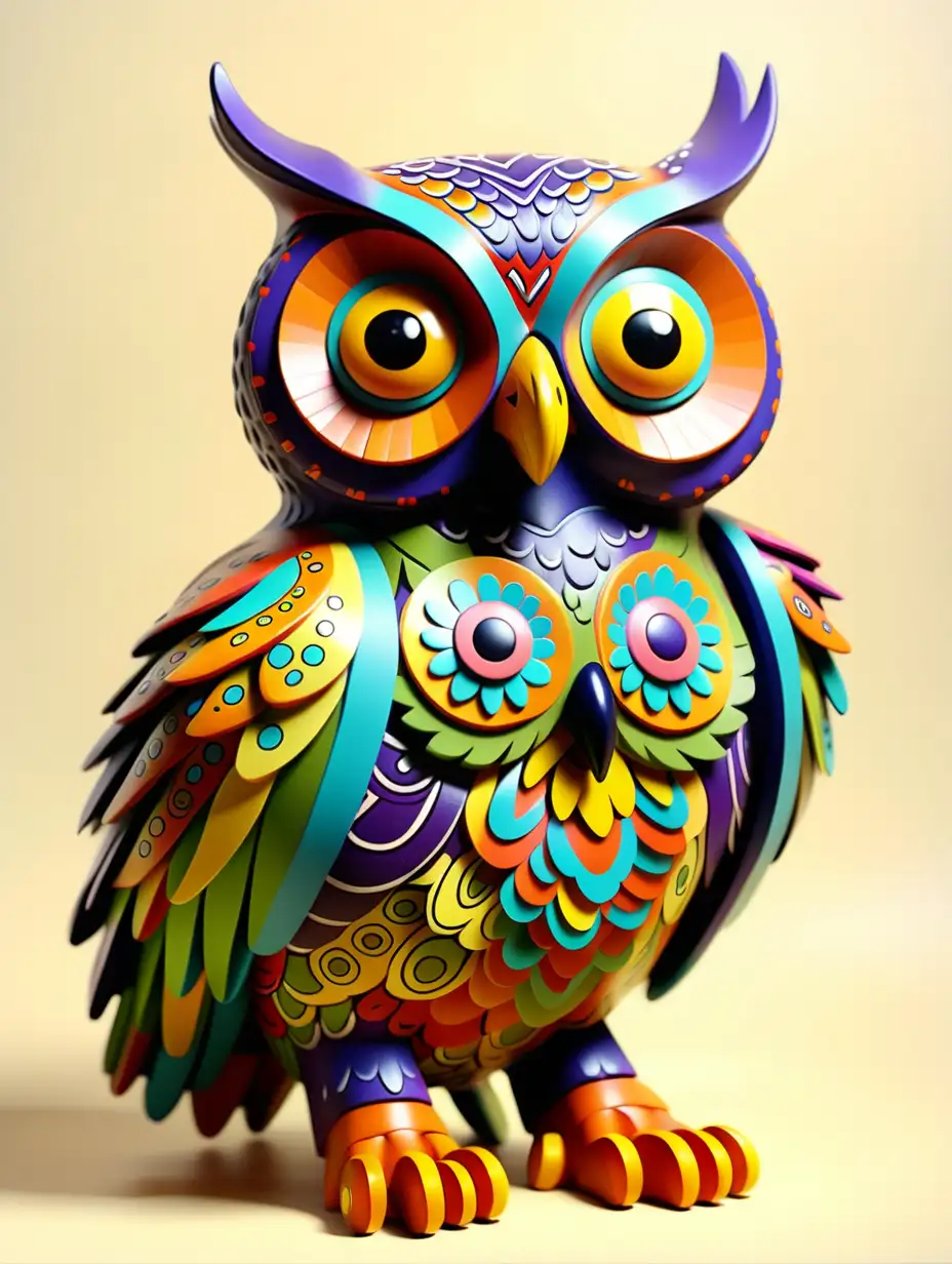 Vibrant Owl Alebrije Art Colorful Mexican Folk Art Bird Sculpture
