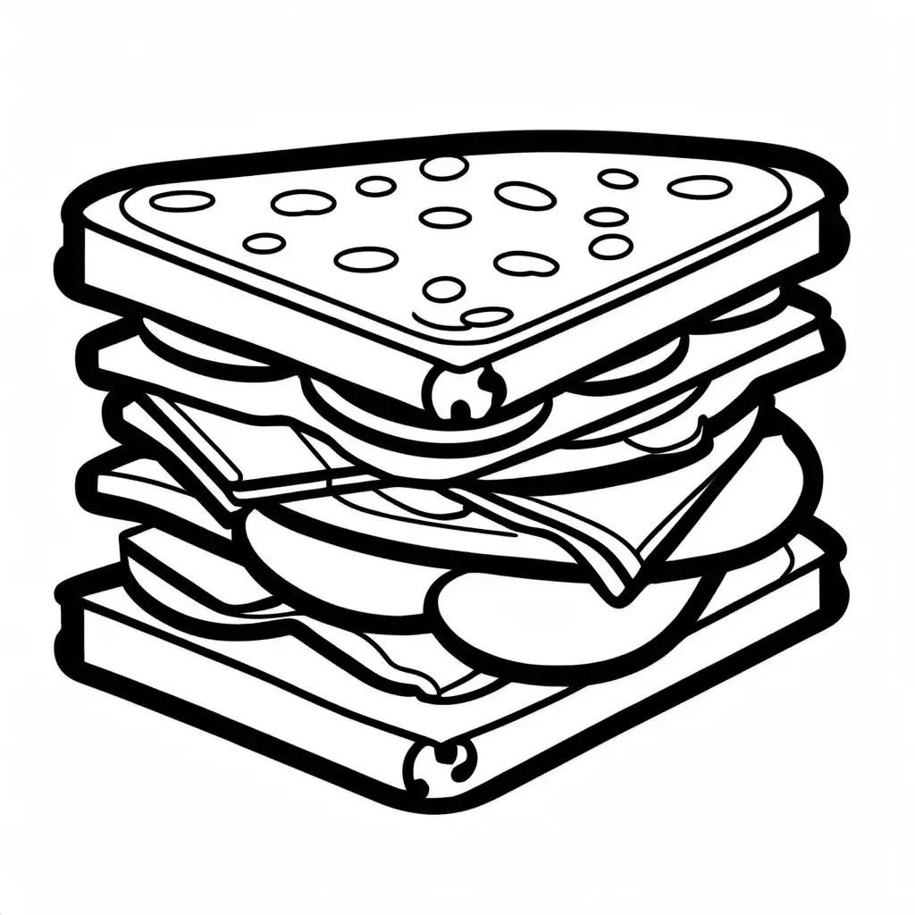 simple Sandwich bold line and easy
, Coloring Page, black and white, line art, white background, Simplicity, Ample White Space. The background of the coloring page is plain white to make it easy for young children to color within the lines. The outlines of all the subjects are easy to distinguish, making it simple for kids to color without too much difficulty