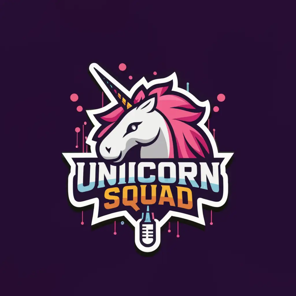 a logo design,with the text "unicorn squad", main symbol:unicorn, syringe with blood drops, ecg trace,complex,be used in Medical Dental industry,clear background