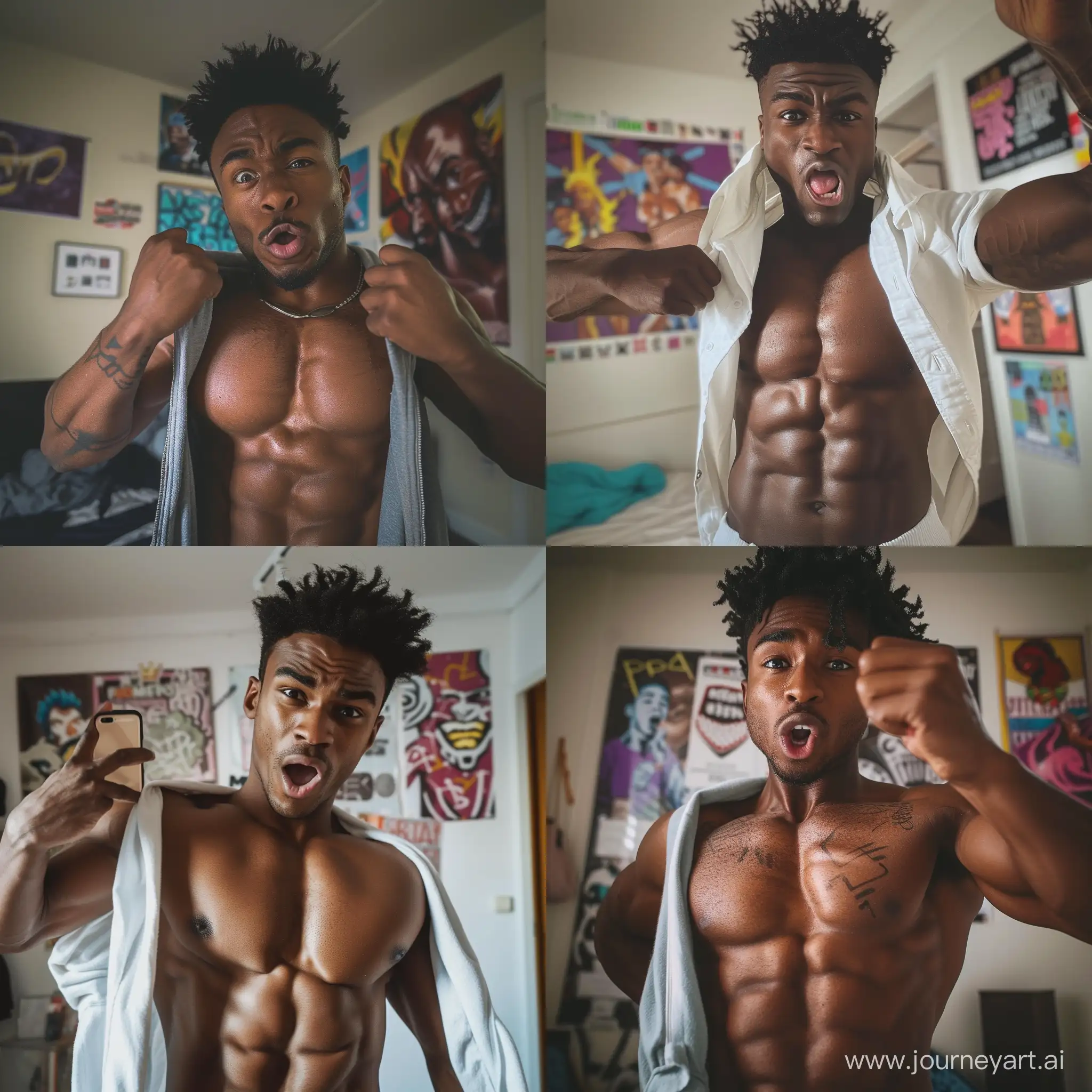 AfroAmerican-Man-in-Streetwear-Style-Taking-Casual-Selfie-with-Sculpted-Abs
