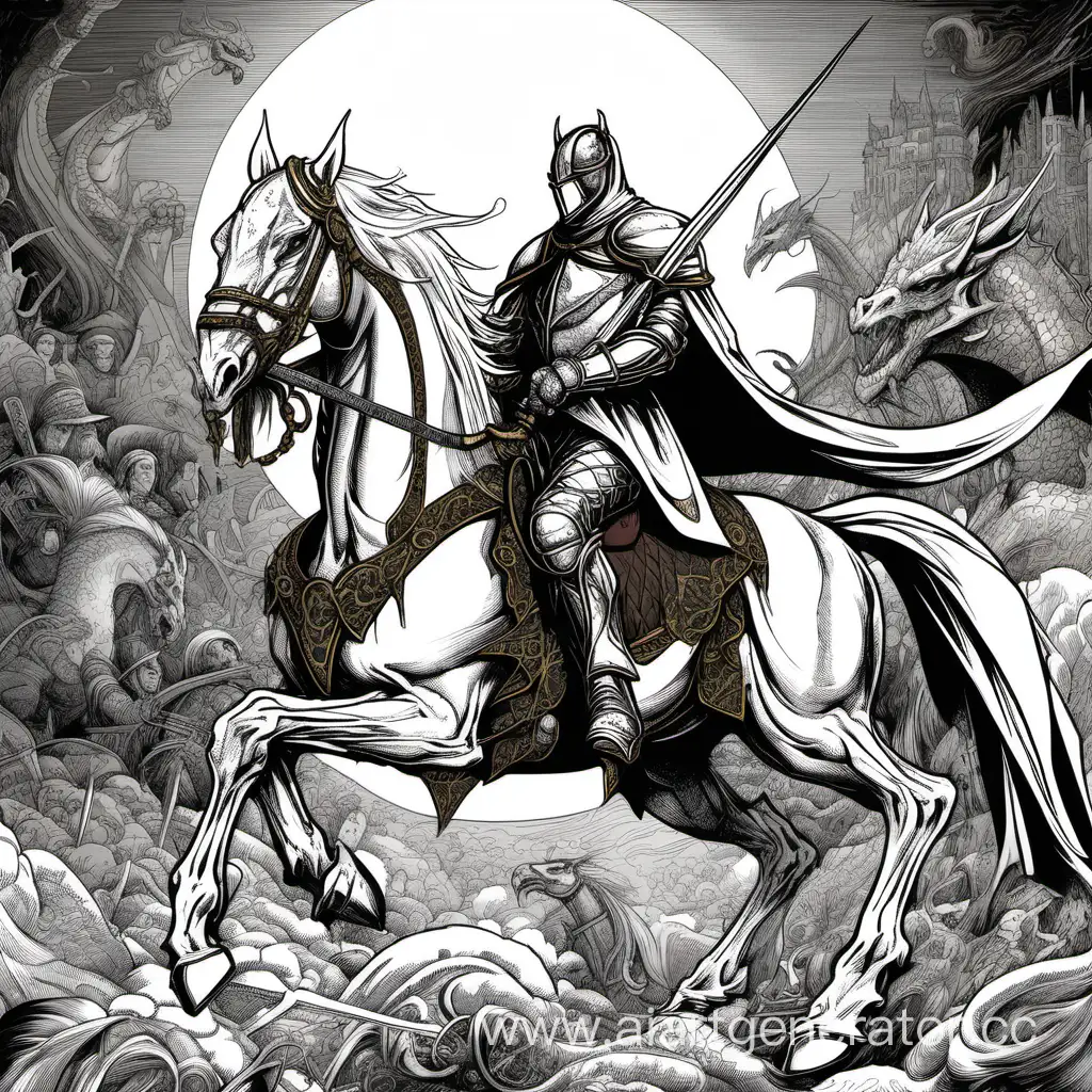 убить дракона белый рыцарь едет лошади