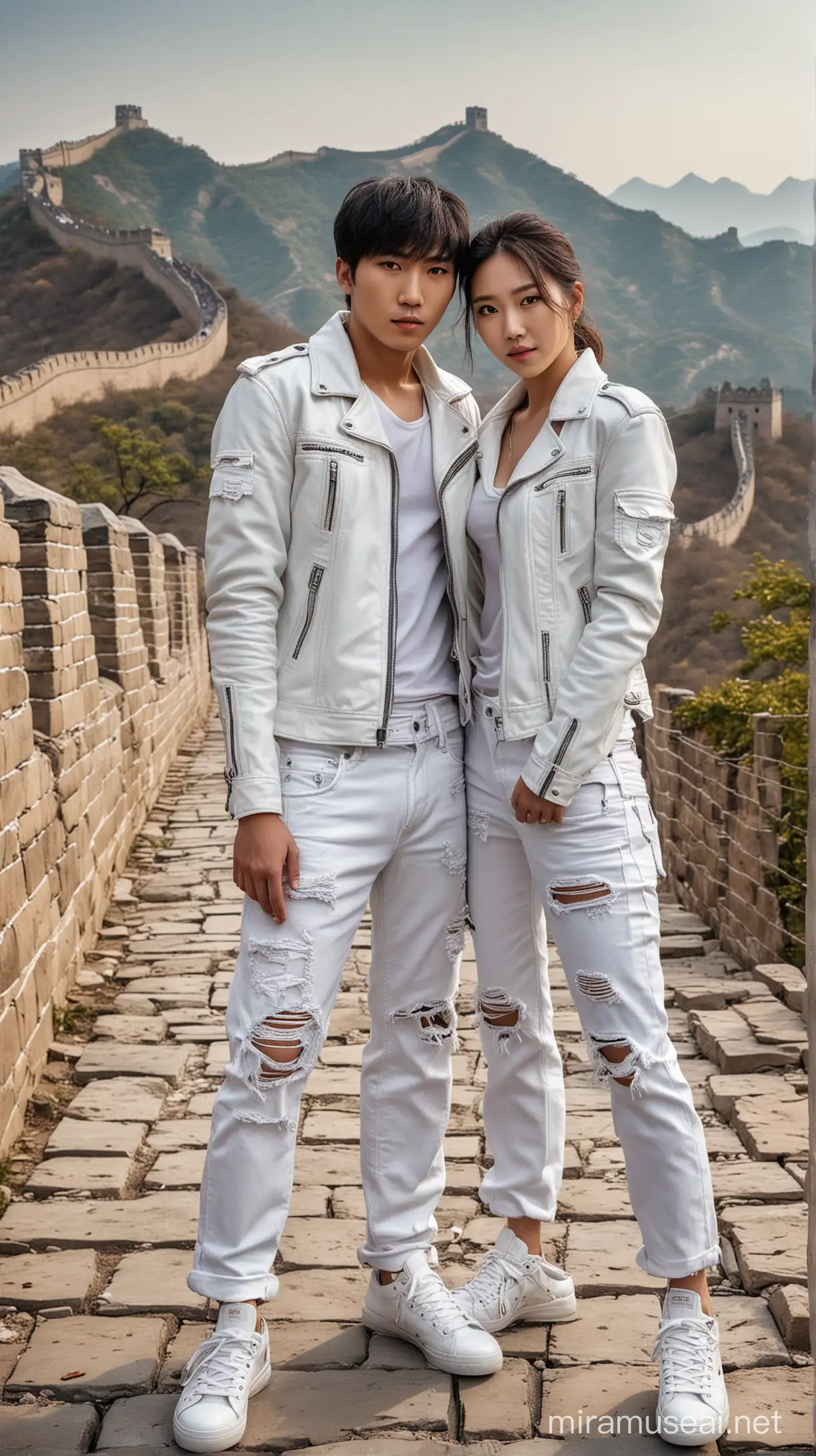 Romantic Korean Couple Posing at Great Wall of China in Ultra HDR 32K Resolution