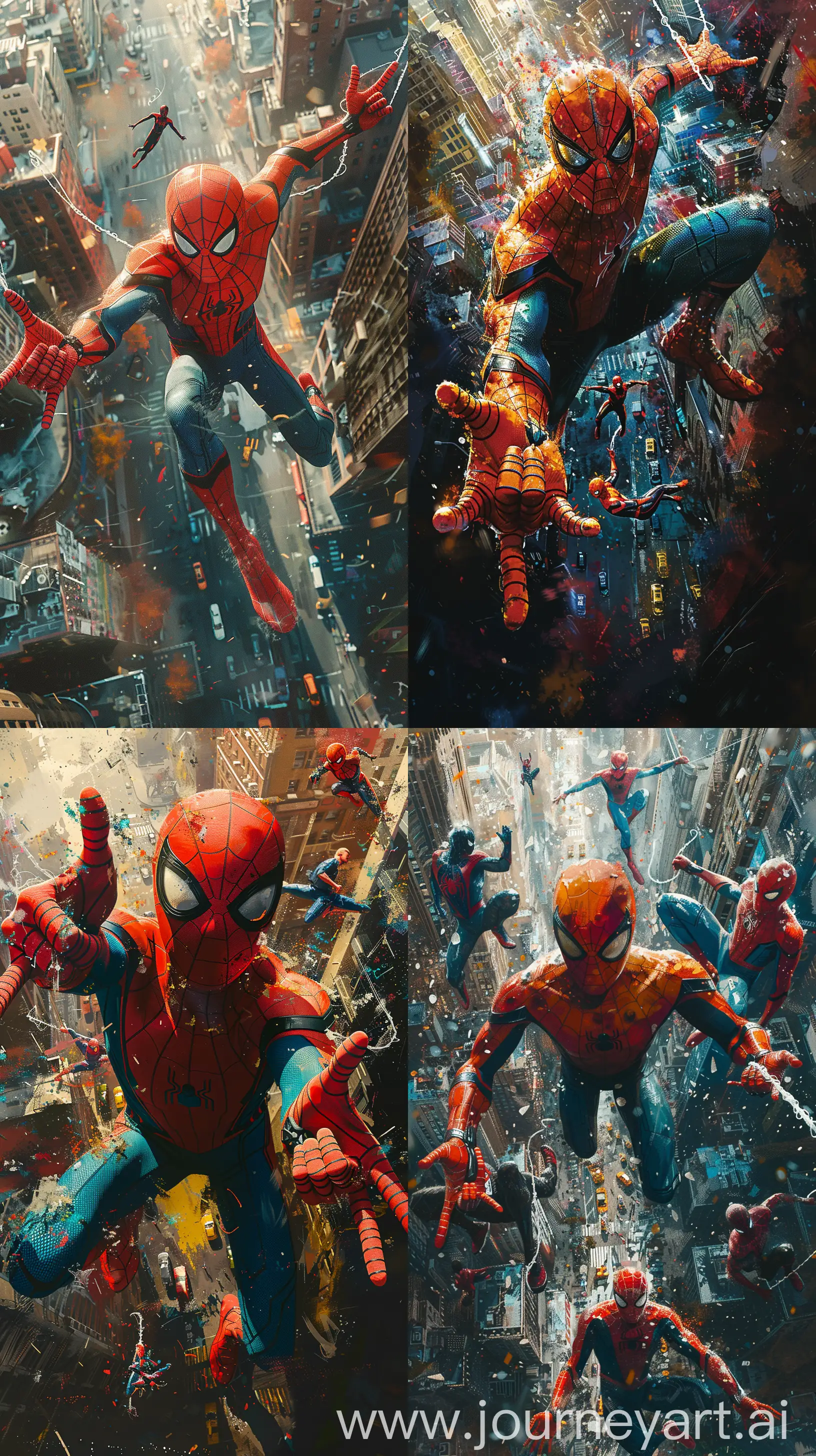 Vibrant-SpiderVerse-Collage-with-Dynamic-Swinging-SpiderPeople